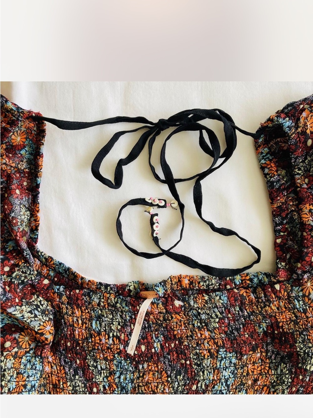 Free People Rust Multi Smocked Square-Neck Crop Top - Picture 4 of 4